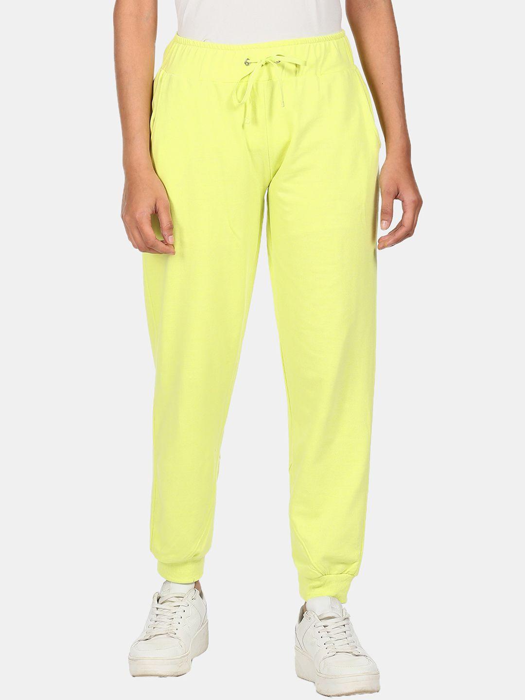sugr women lime green solid straight-fit joggers