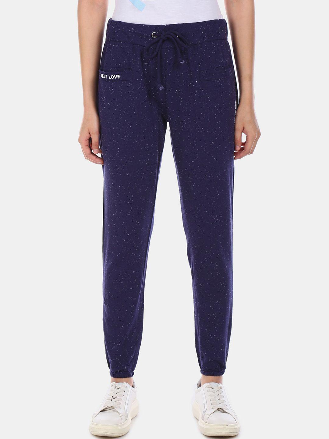sugr women navy blue solid joggers