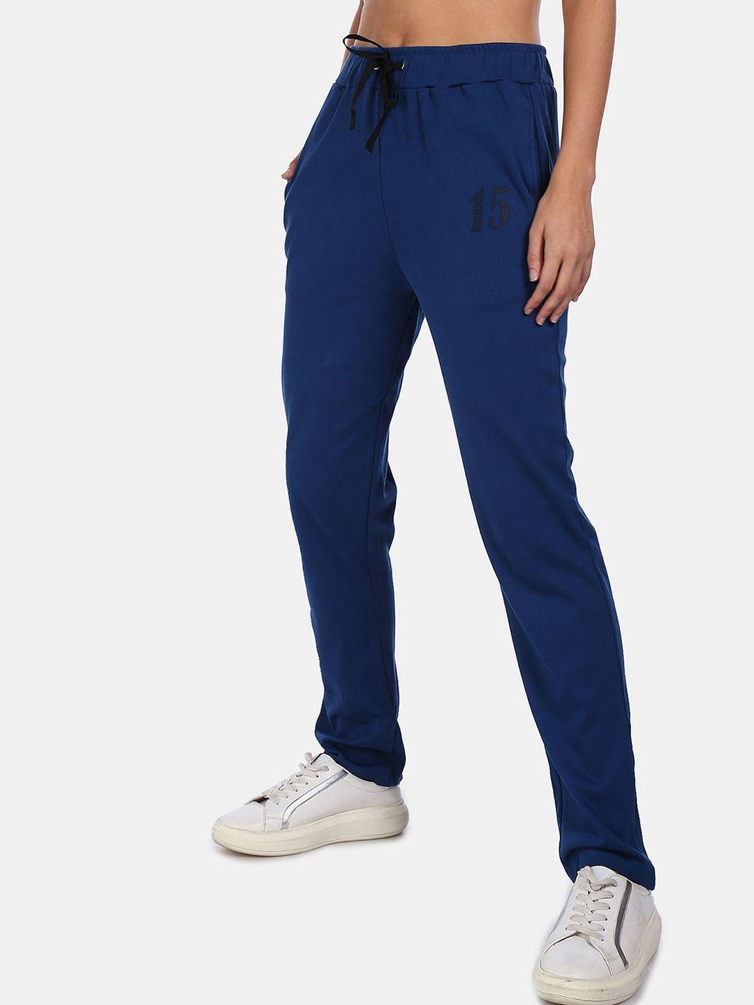 sugr women navy blue solid track pants