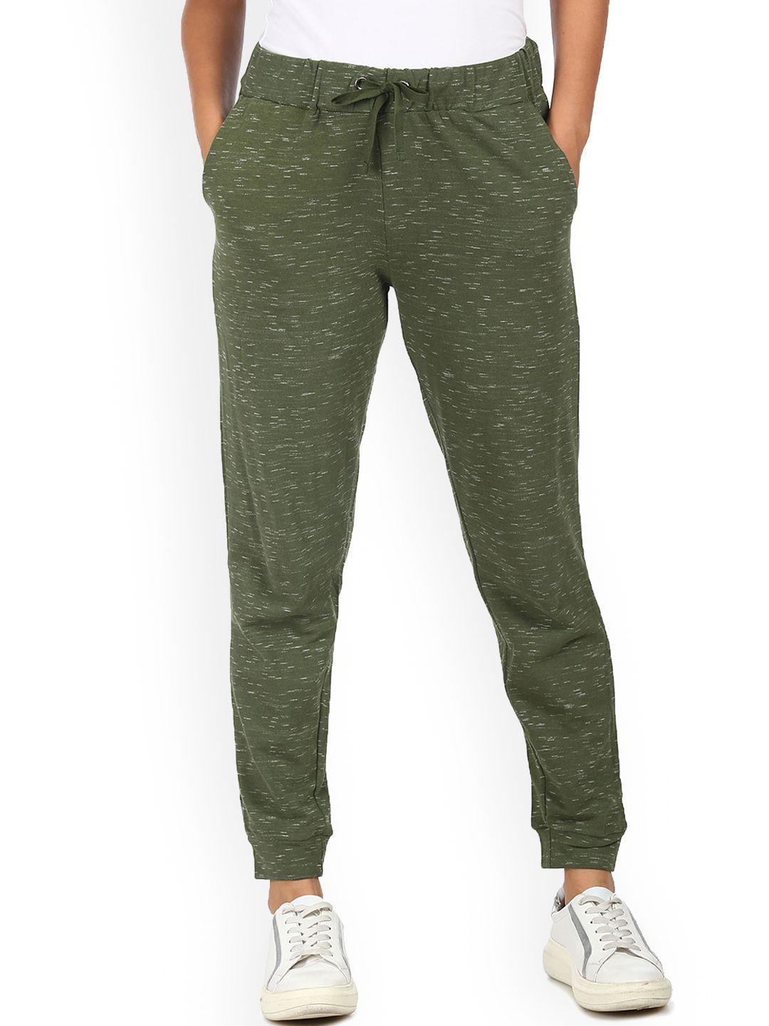 sugr women olive-green heathered cotton joggers