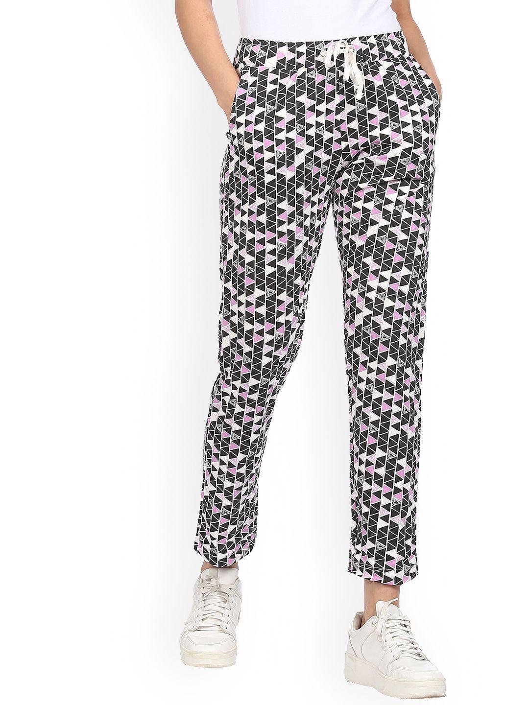 sugr women pink & black mid rise printed track pants