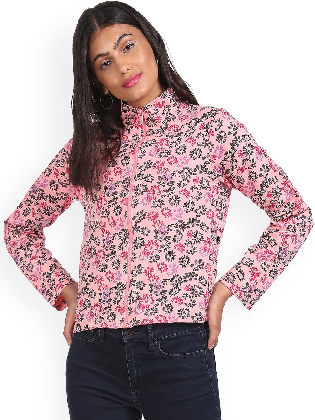 sugr women pink & black printed sweatshirt