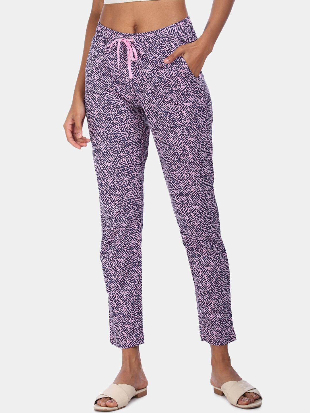 sugr women pink & navy blue printed track pants