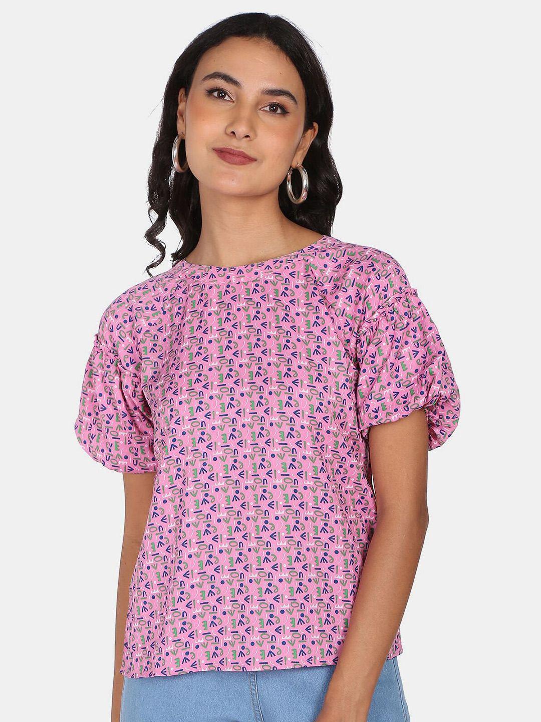 sugr women pink conversational printed extended sleeves top