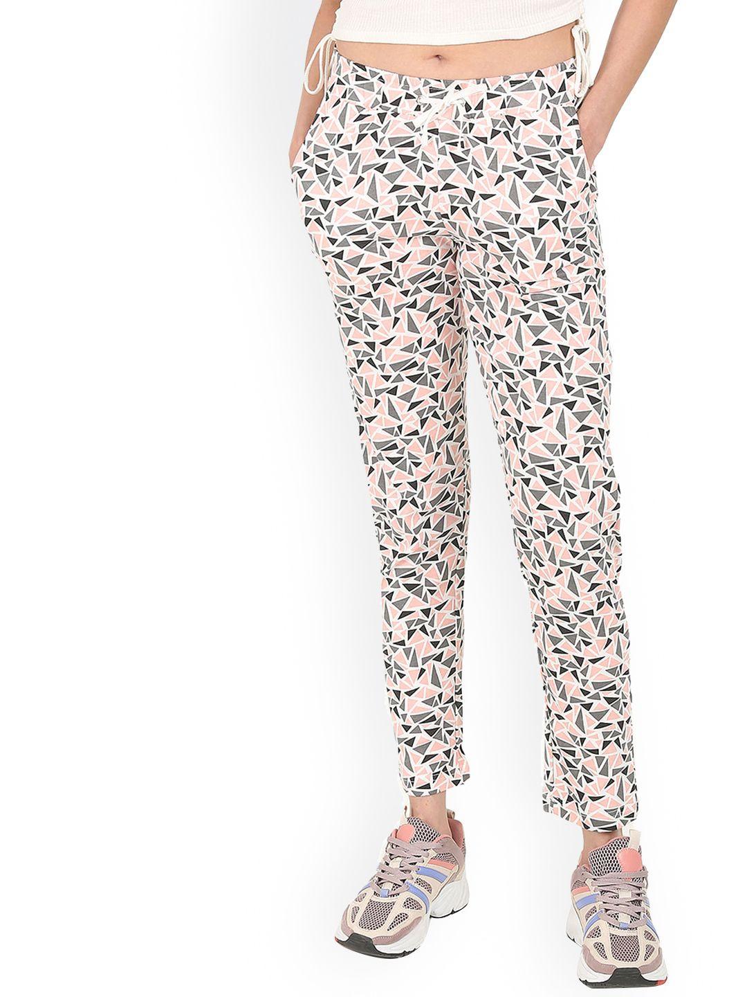 sugr women pink printed straight fit cotton track pant