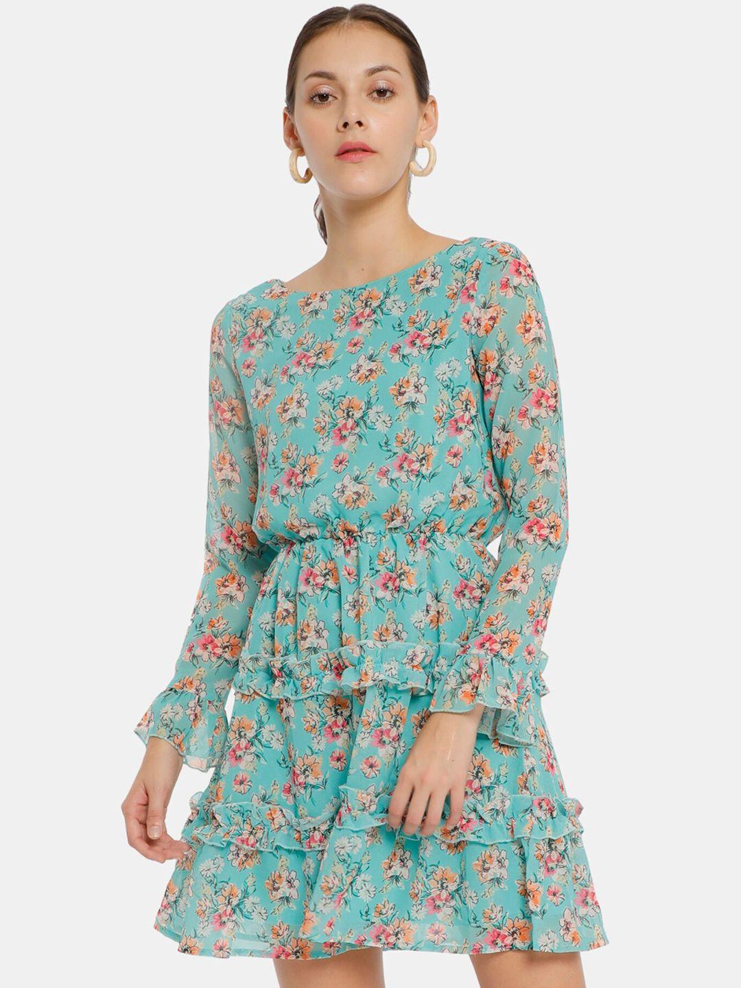sugr women sea green floral printed a-line dress