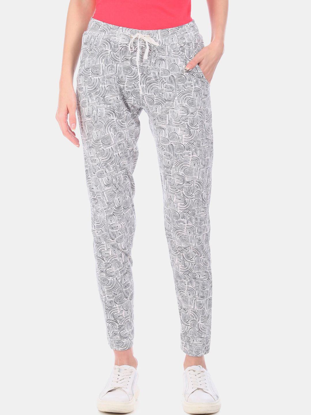 sugr women white & black printed straight-fit track pants