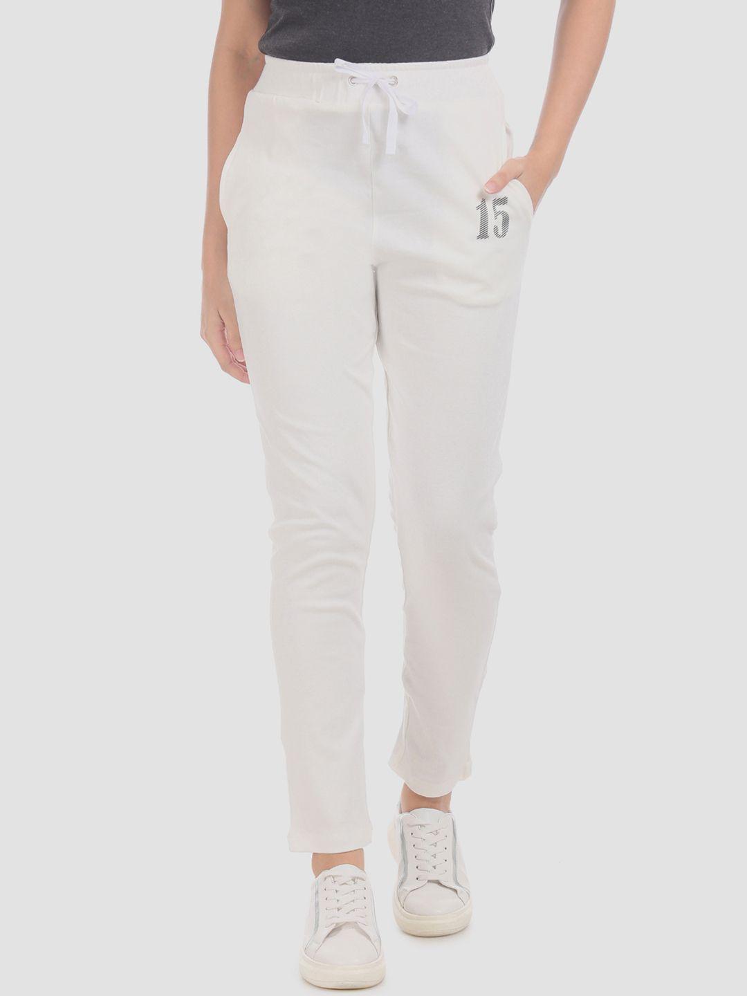 sugr women white solid knit straight-fit track pants