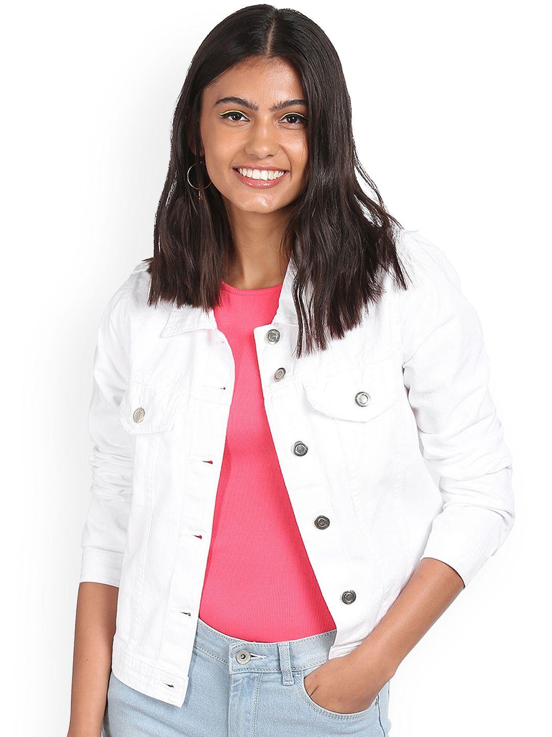 sugr women white spread collar solid jacket