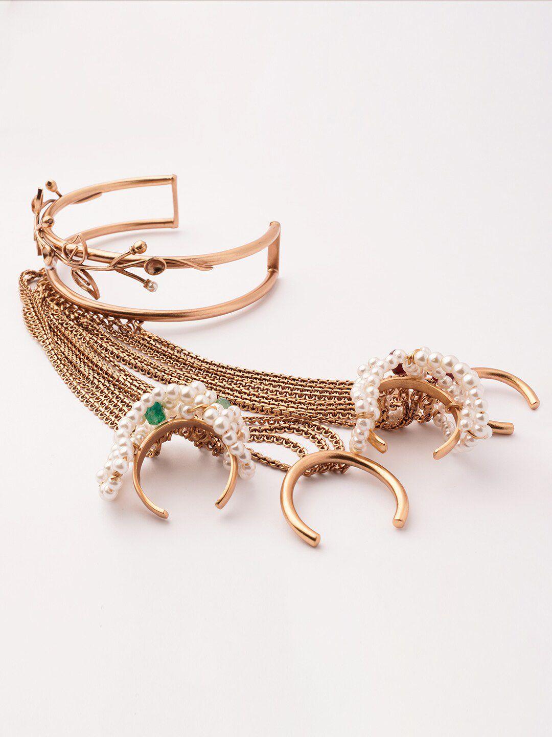 suhani pittie women pearls gold-plated ring bracelet