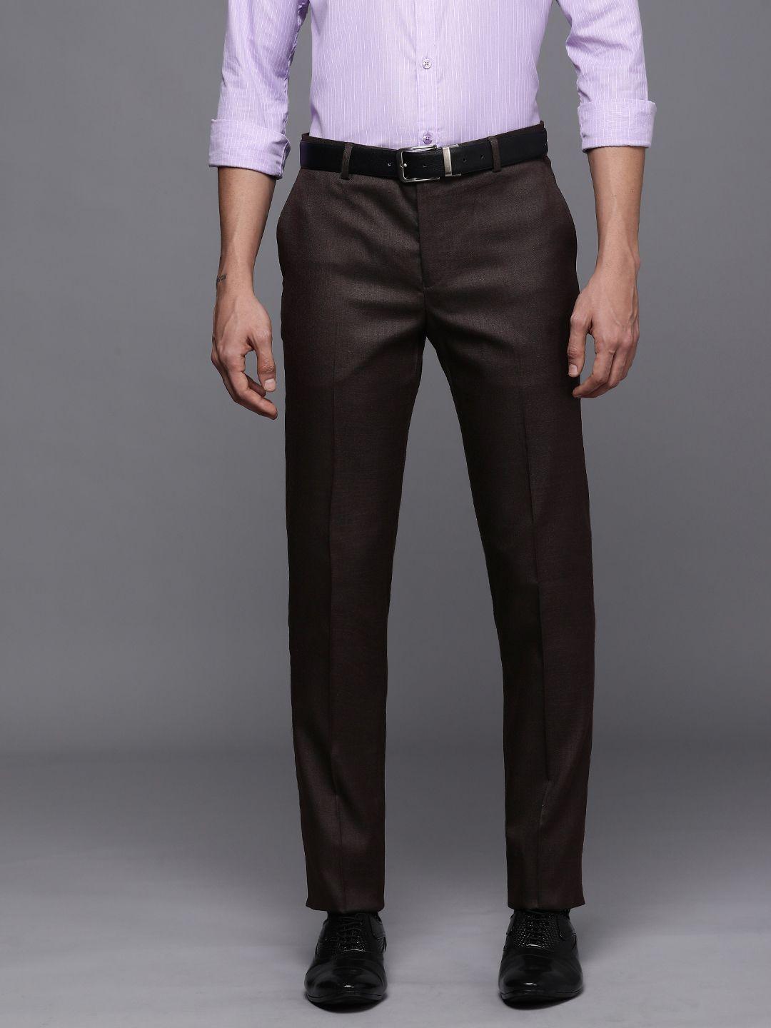 suitltd men brown solid smart slim fit trousers