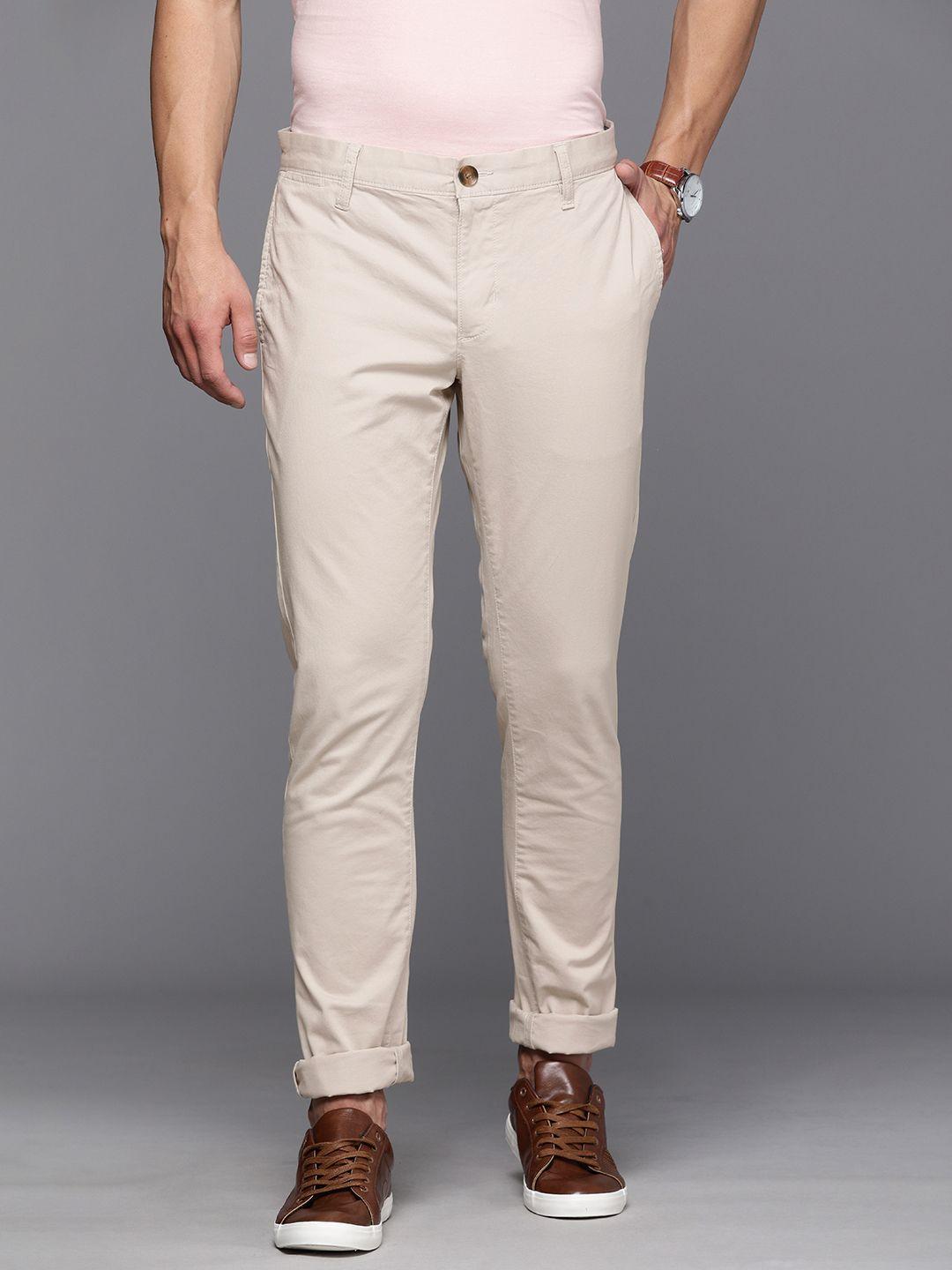 suitltd men beige solid slim fit chinos trousers