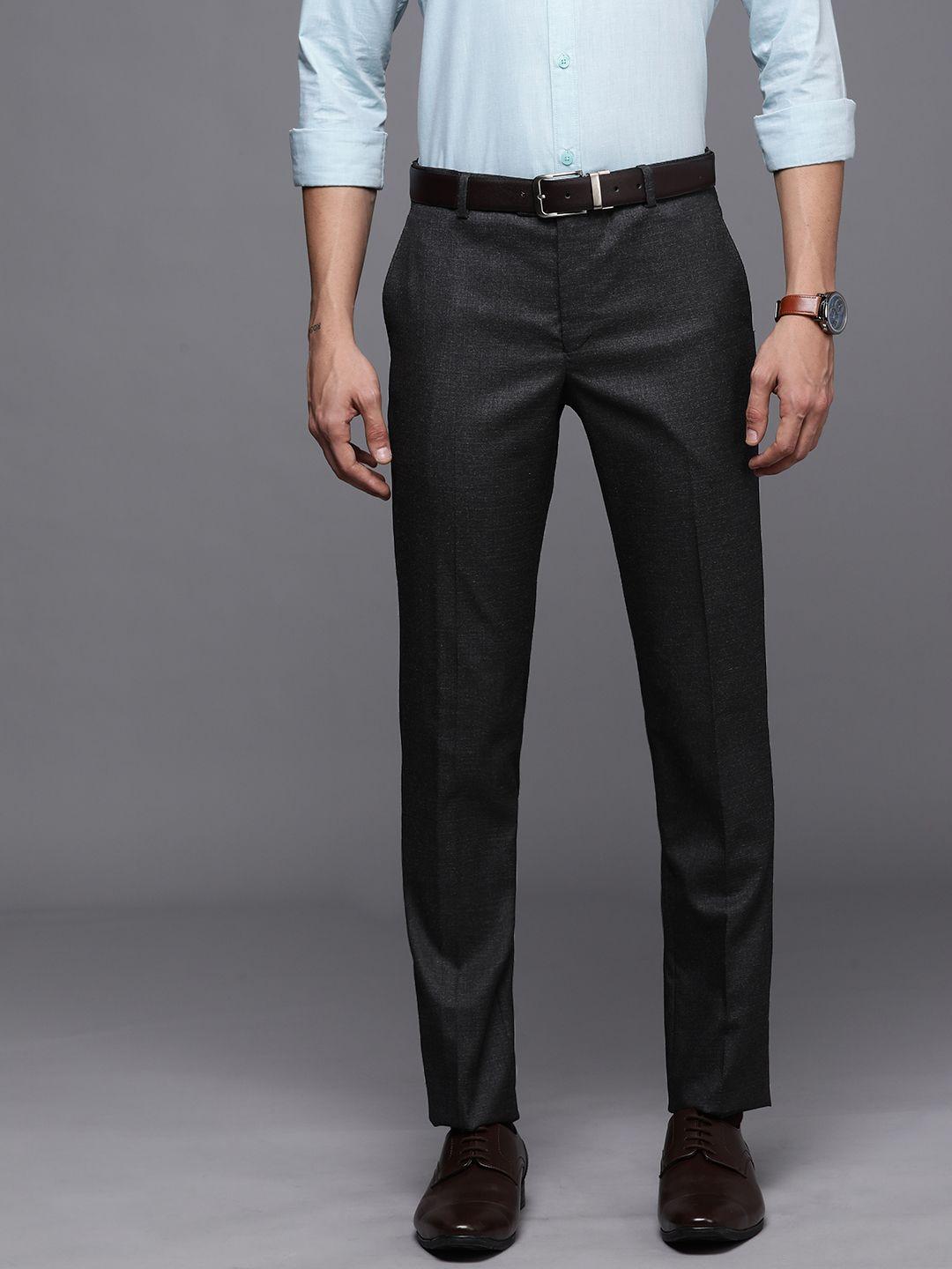 suitltd men black solid smart slim fit trousers