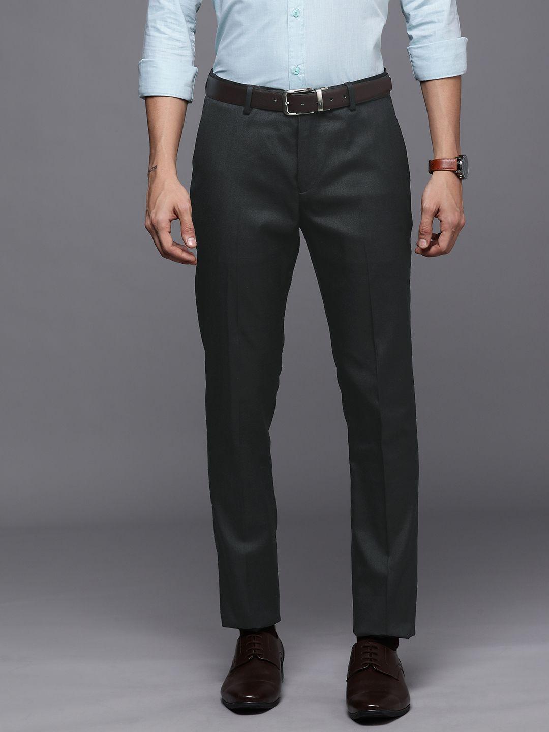 suitltd men black solid smart slim fit trousers