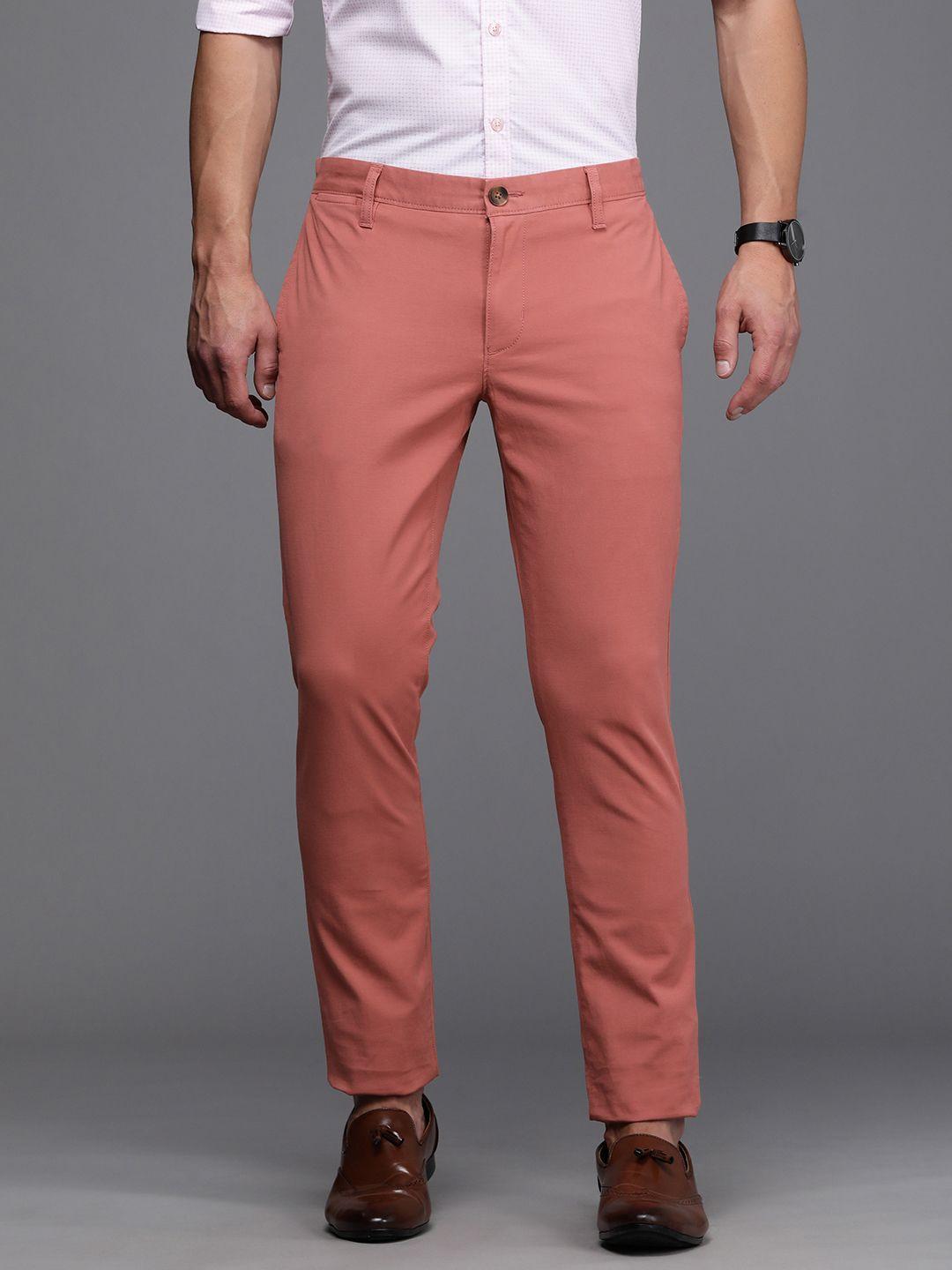 suitltd men peach-coloured slim fit chinos trousers