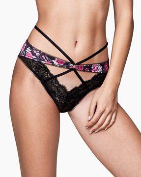 suki lace strappy briefs with printed panels