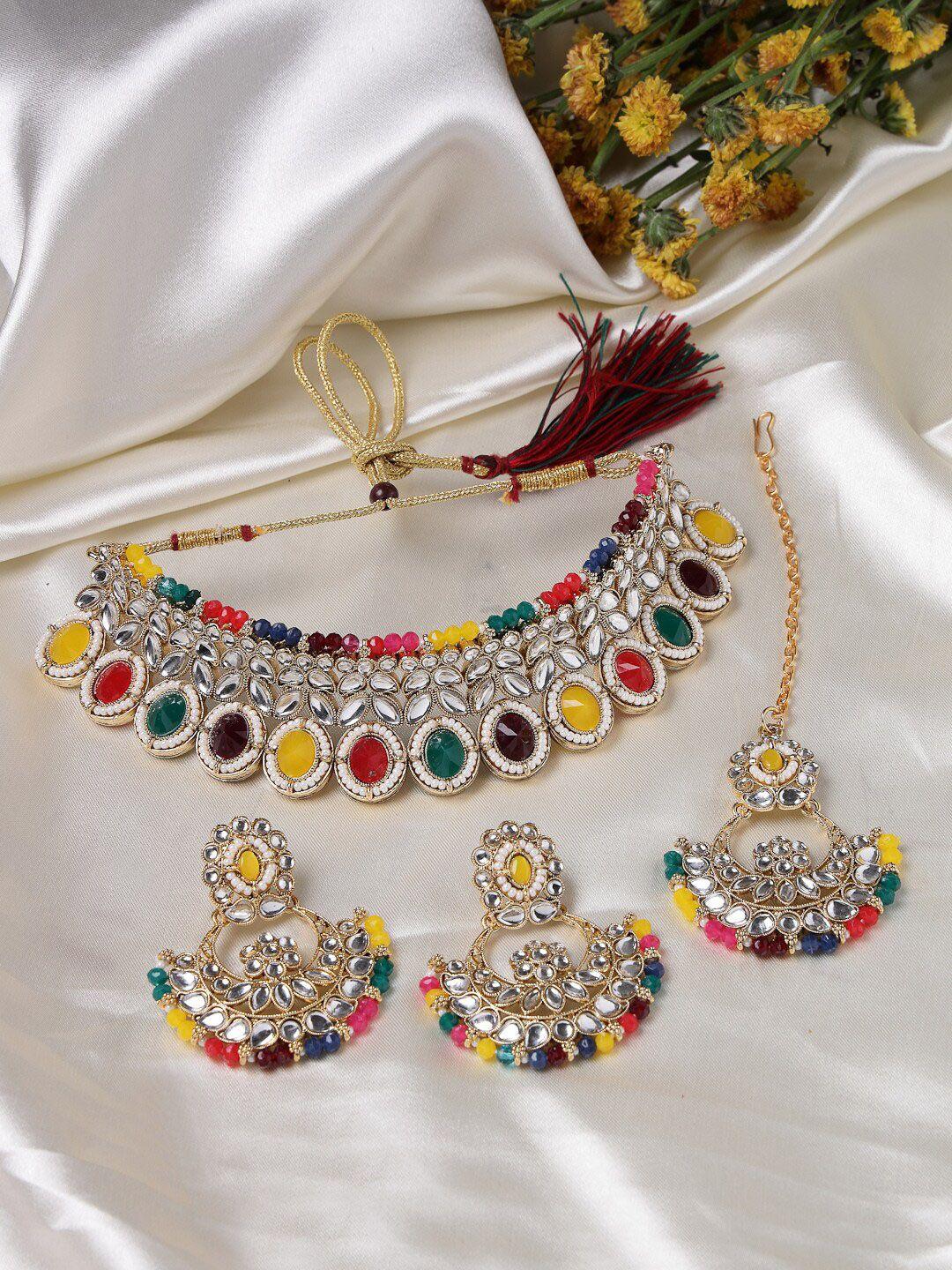 sukkhi gold-plated stone-studded & beaded jewellery set