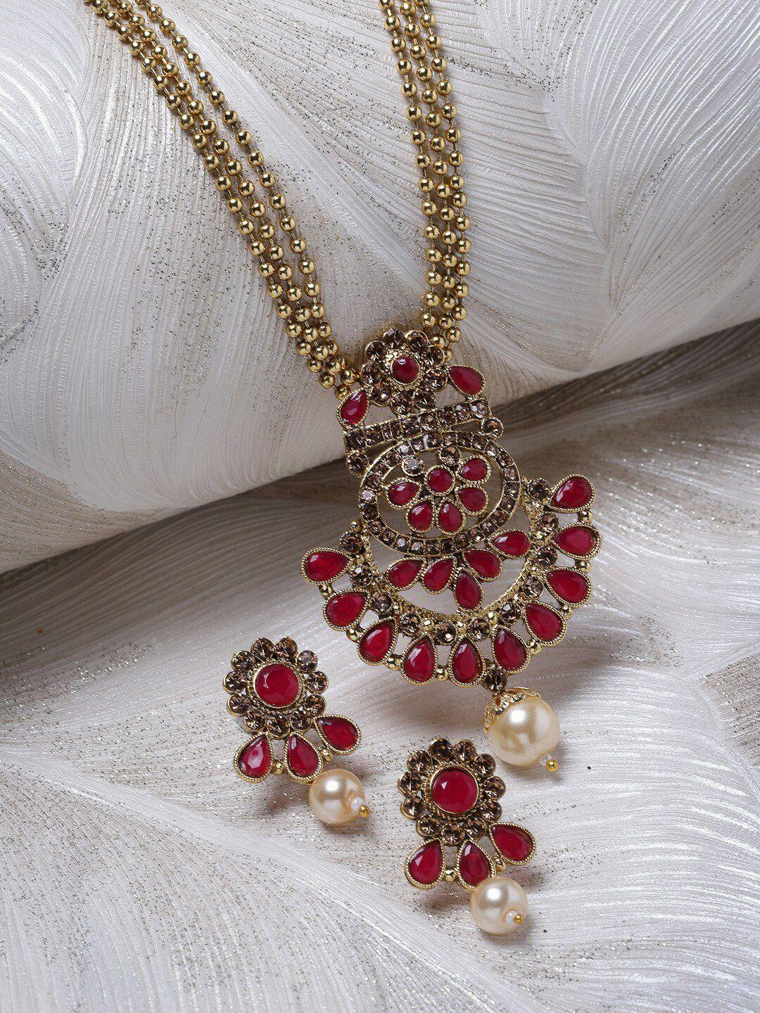 sukkhi gold-plated stone-studded & pearl beaded multistring jewellery set
