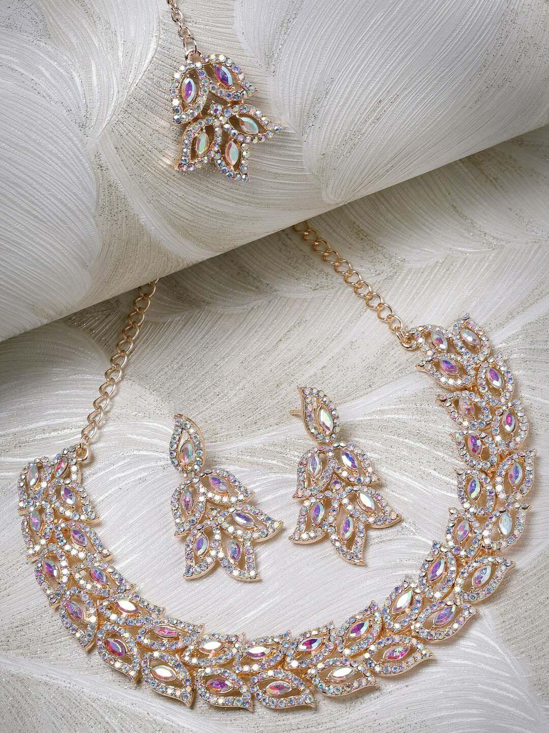 sukkhi rose gold-plated stones-studded jewellery set