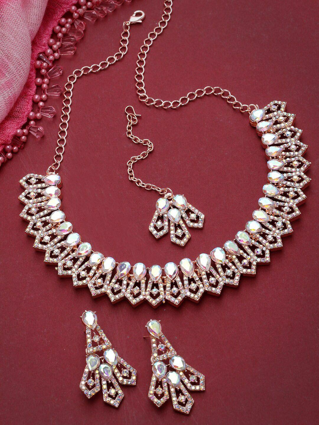 sukkhi rose-gold plated stones studded choker necklace jewellery set