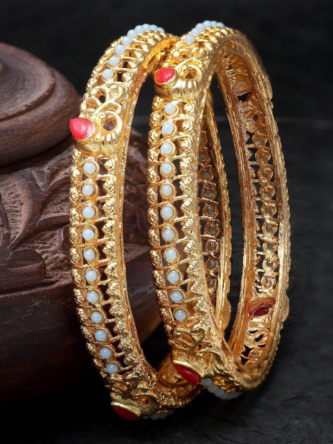 sukkhi set of 2 gold plated pearls beaded bangles
