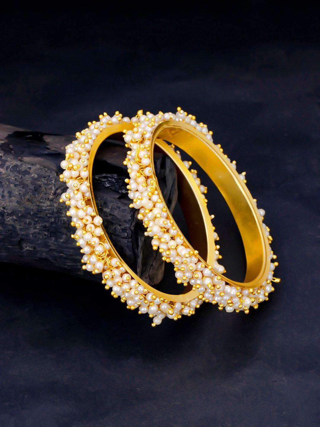 sukkhi set of 2 gold-plated & white pearl-studded ravishing bangles