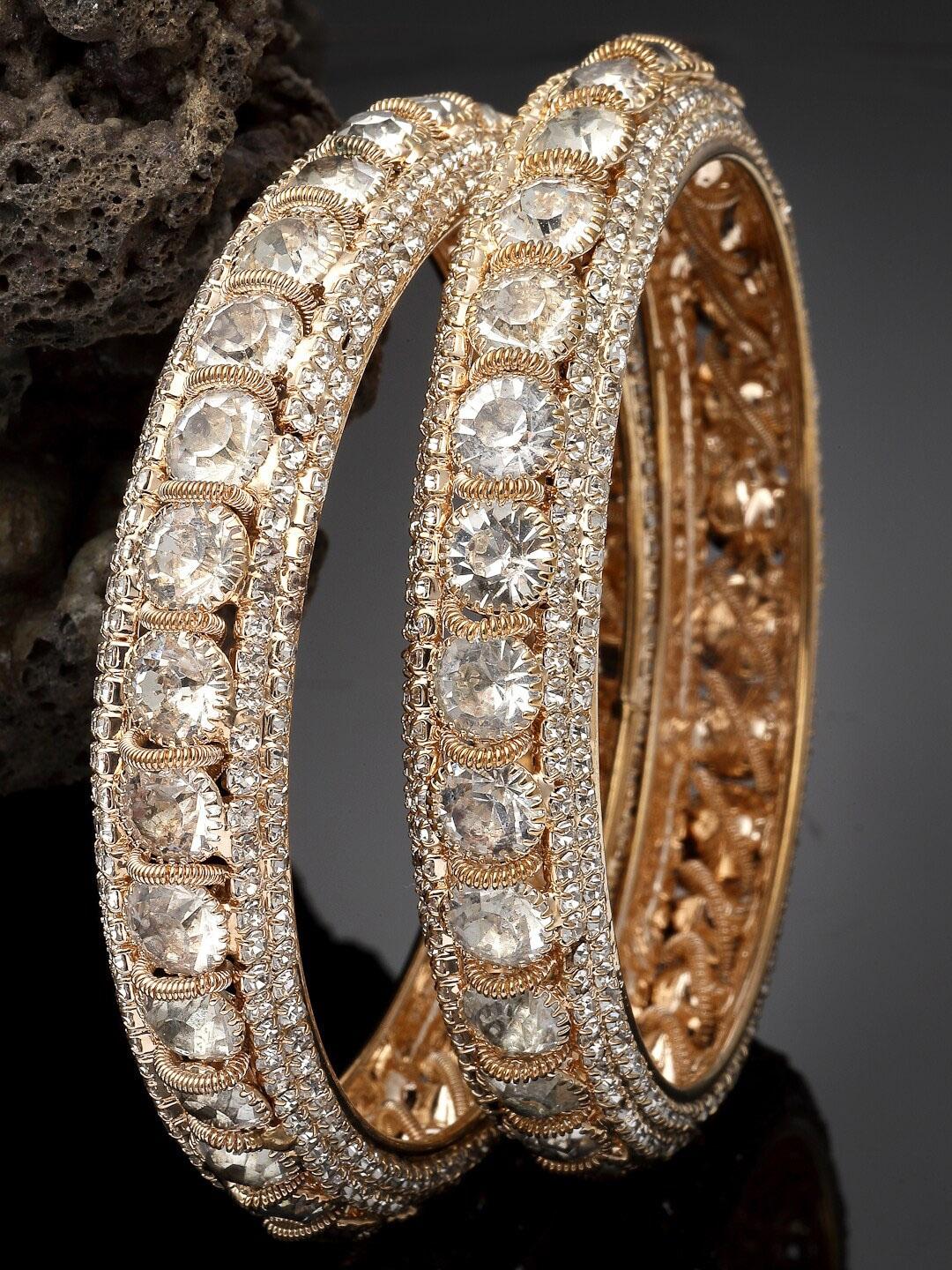 sukkhi set of 2 gold-plated crystal-studded bangles
