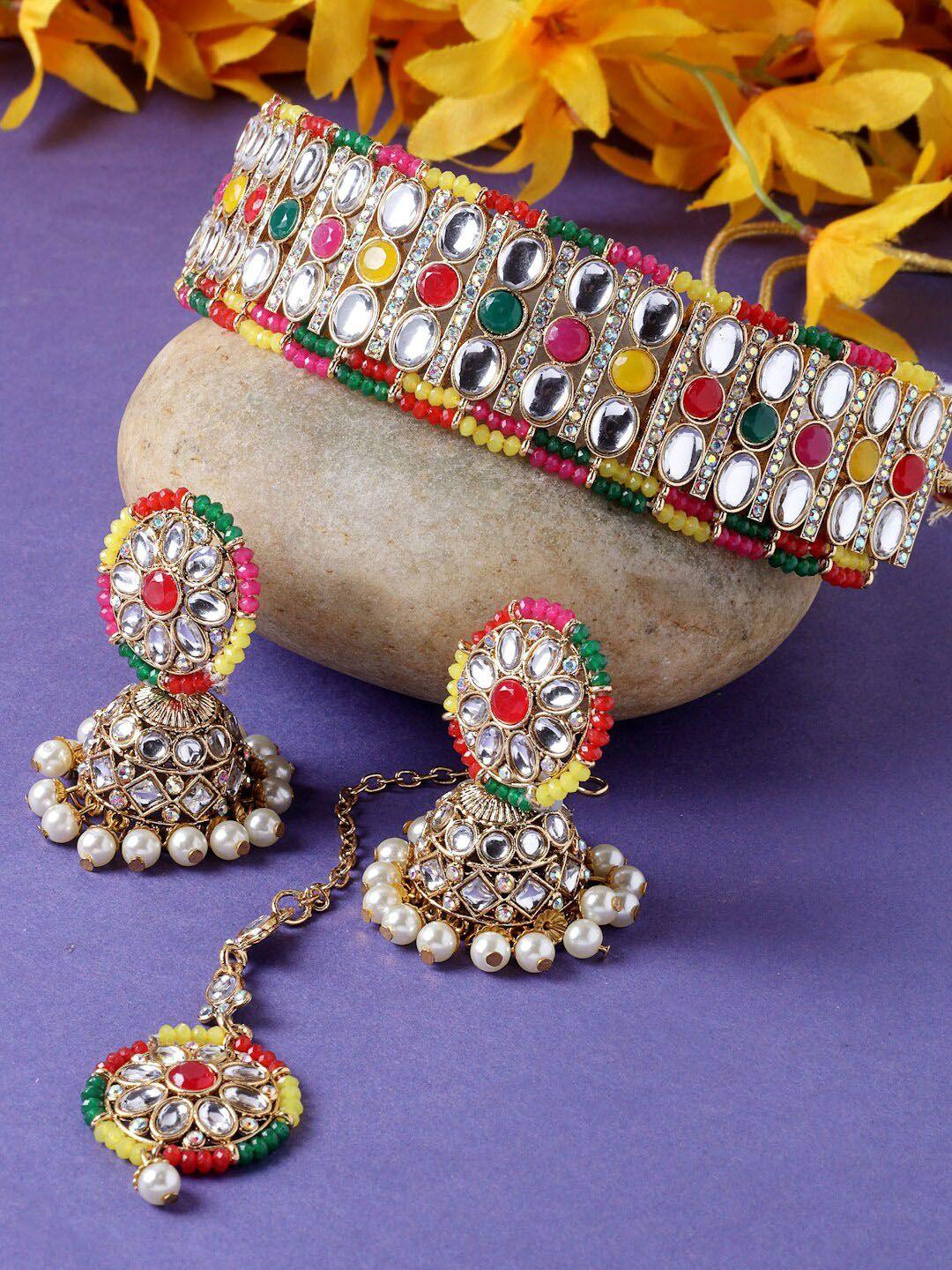 sukkhi gold plated & kundan studded jewellery set