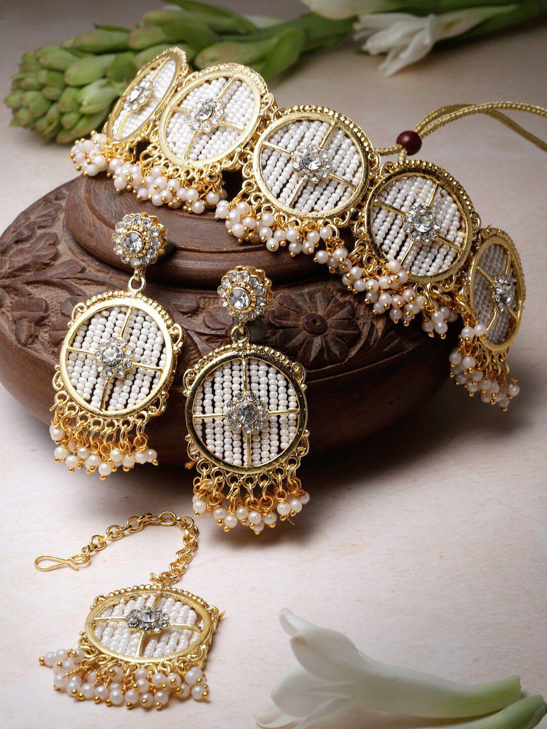 sukkhi gold-plated beads & stone studded choker necklace jewellery set