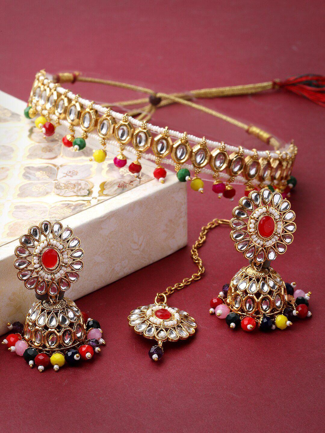 sukkhi gold-plated kundan-studded & beaded jewellery set