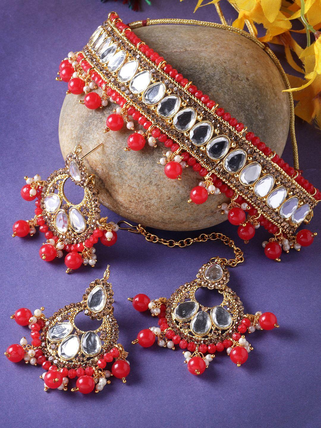 sukkhi gold-plated kundan-studded & beaded jewellery set