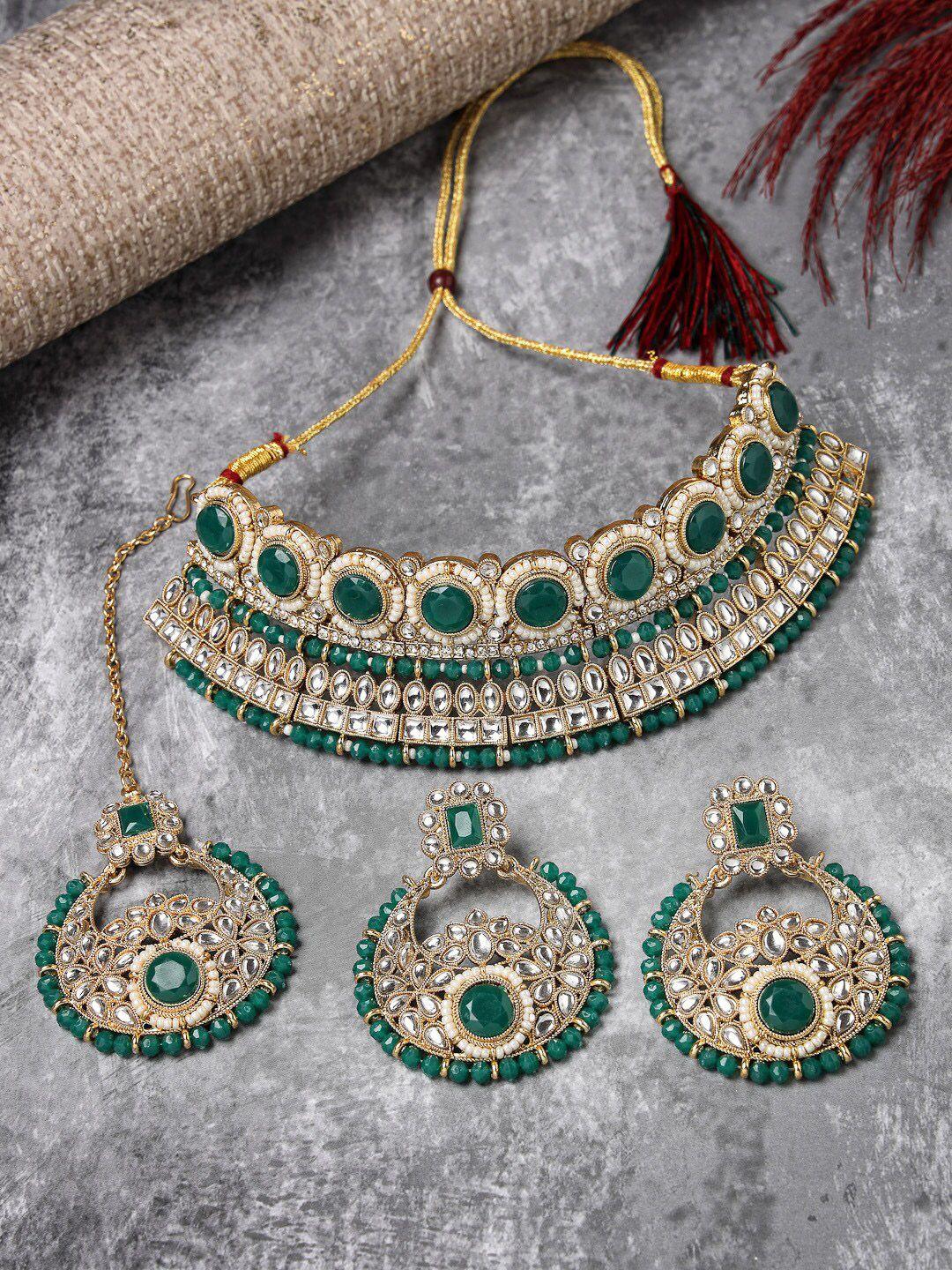 sukkhi gold-plated kundan-studded & beaded jewellery set