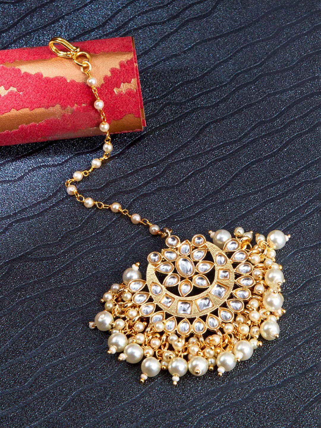 sukkhi gold plated kundan-studded & pearl-beaded maangtikka