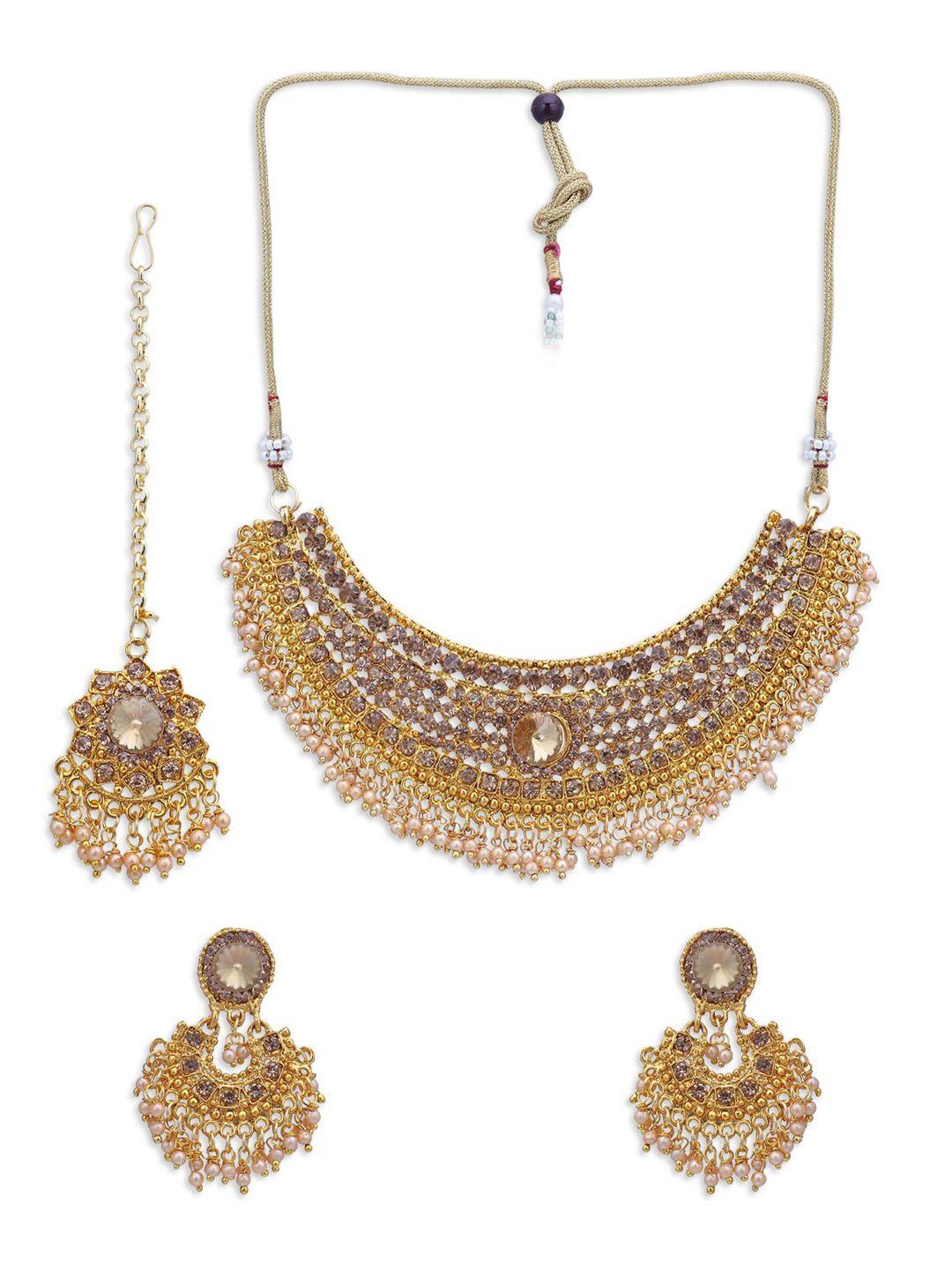 sukkhi gold-plated lct stone-studded & pearl beaded jewellery set