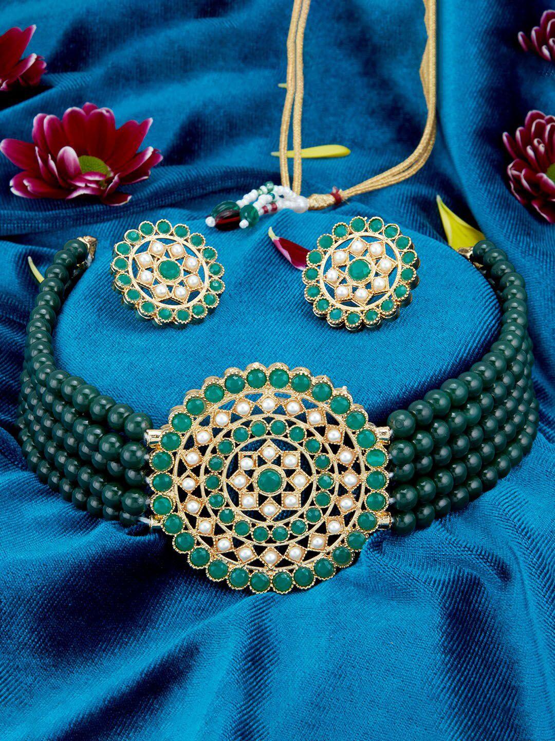 sukkhi gold-plated pearl-beaded jewellery set