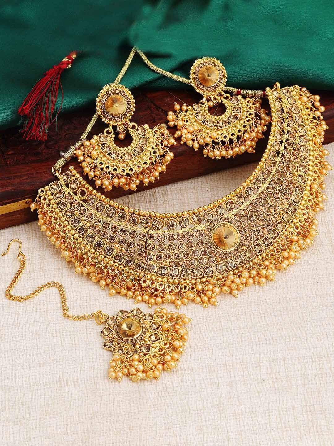 sukkhi gold-plated stone studded & beaded jewellery set