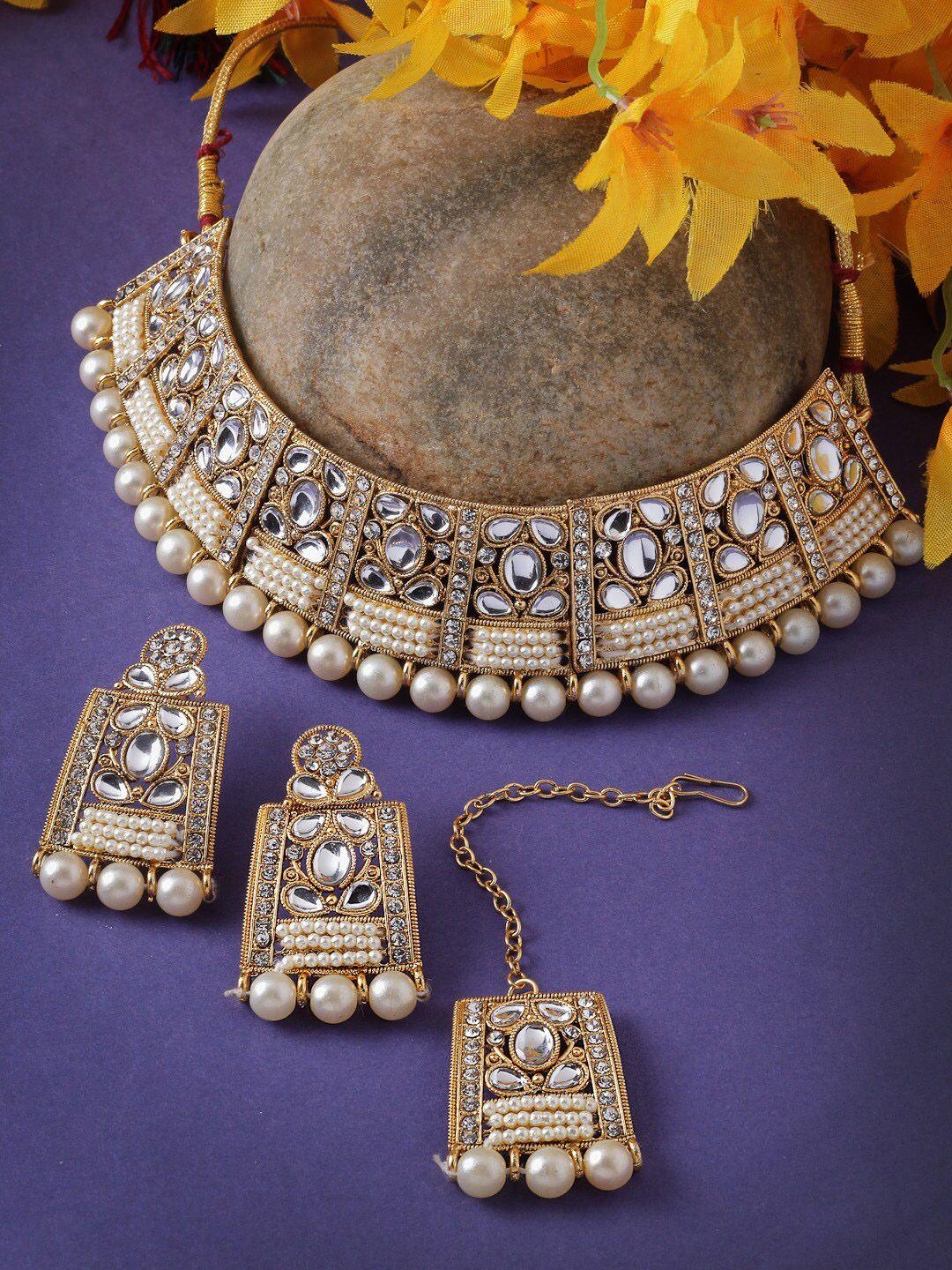 sukkhi gold-plated stones-studded & beaded jewellery set
