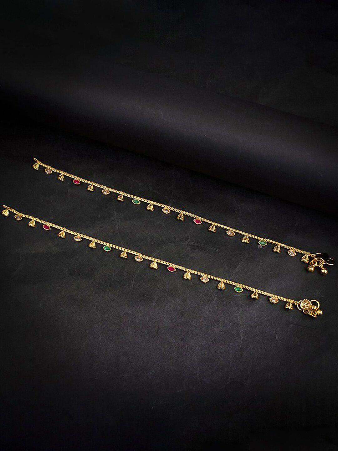 sukkhi gold-plated stones studded anklets