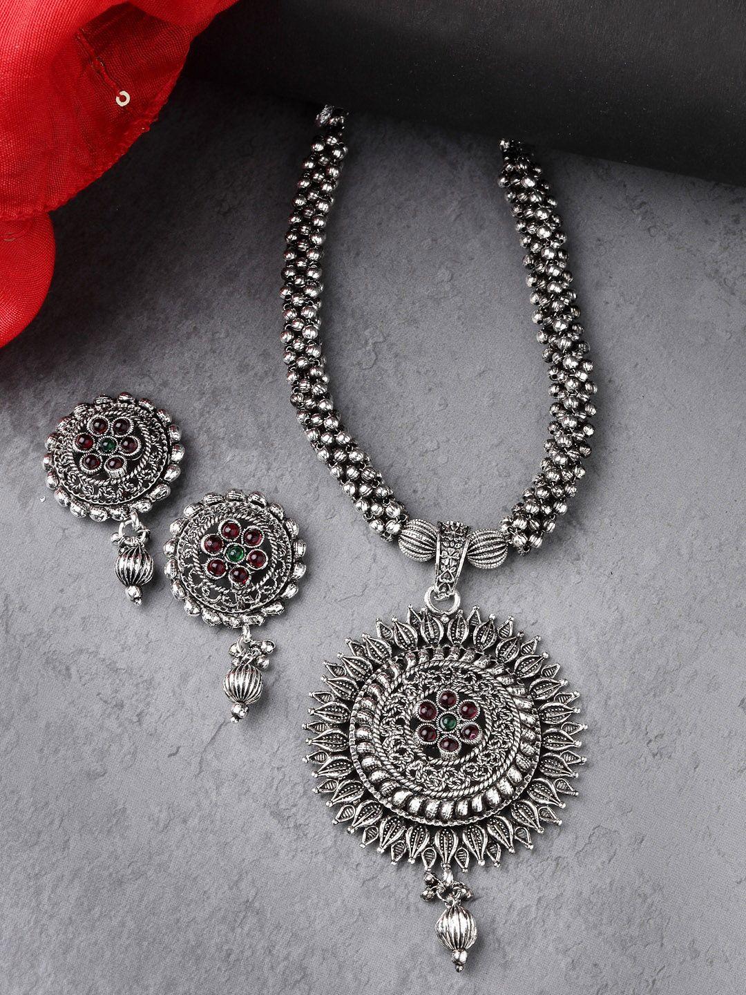 sukkhi rhodium plated ad-studded jewellery set