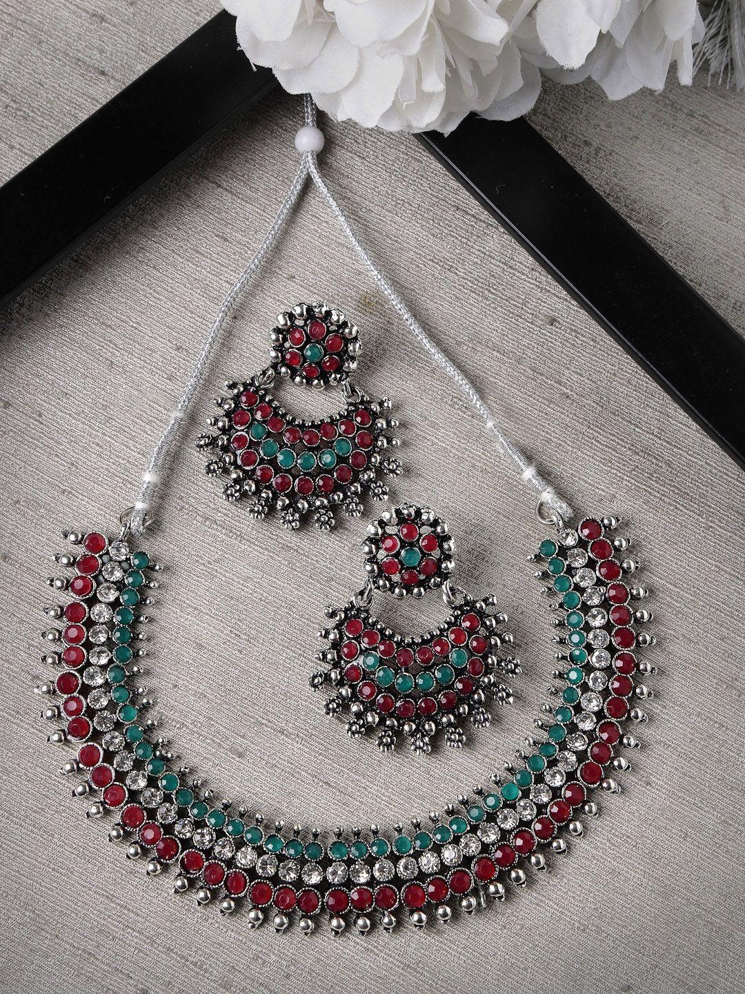 sukkhi rhodium-plated ad-studded necklace and earrings set