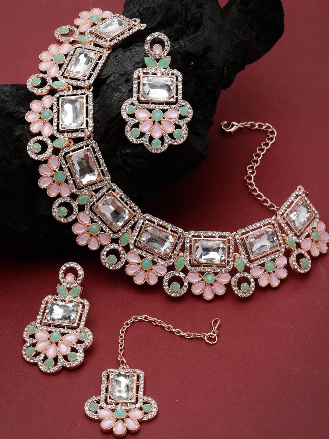 sukkhi rose-gold plated ad stone-studded necklace jewellery set