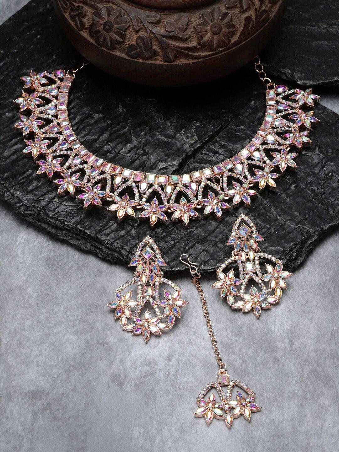 sukkhi rose gold-plated stone-studded choker jewellery set