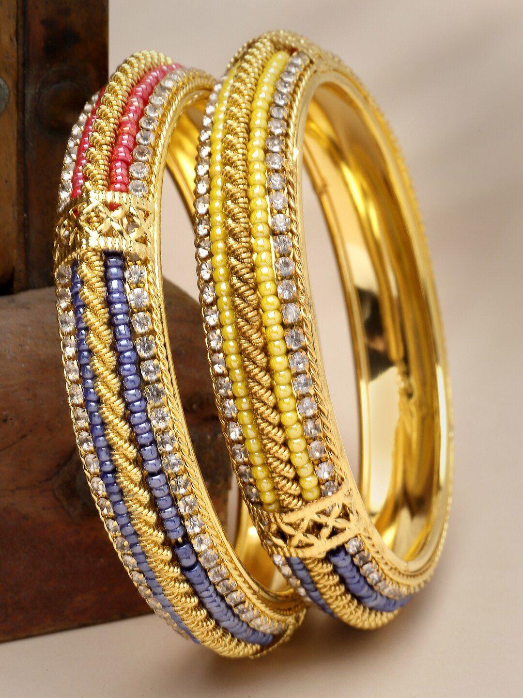 sukkhi set of 2 gold-plated ad stone-studded & beaded bangles