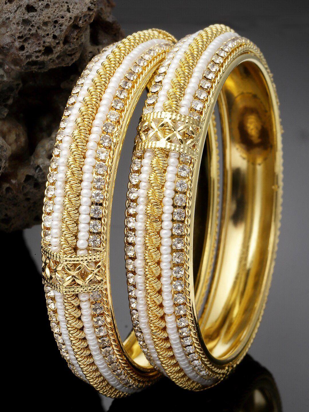 sukkhi set of 2 gold-plated ad-studded & beaded bangle