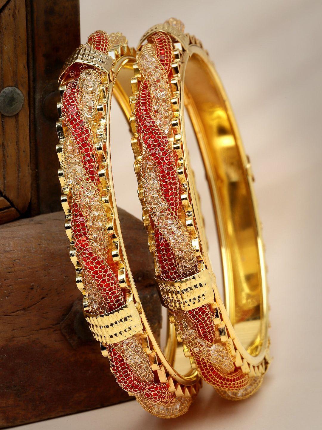 sukkhi set of 2 gold-plated crystals-studded & beaded bangle