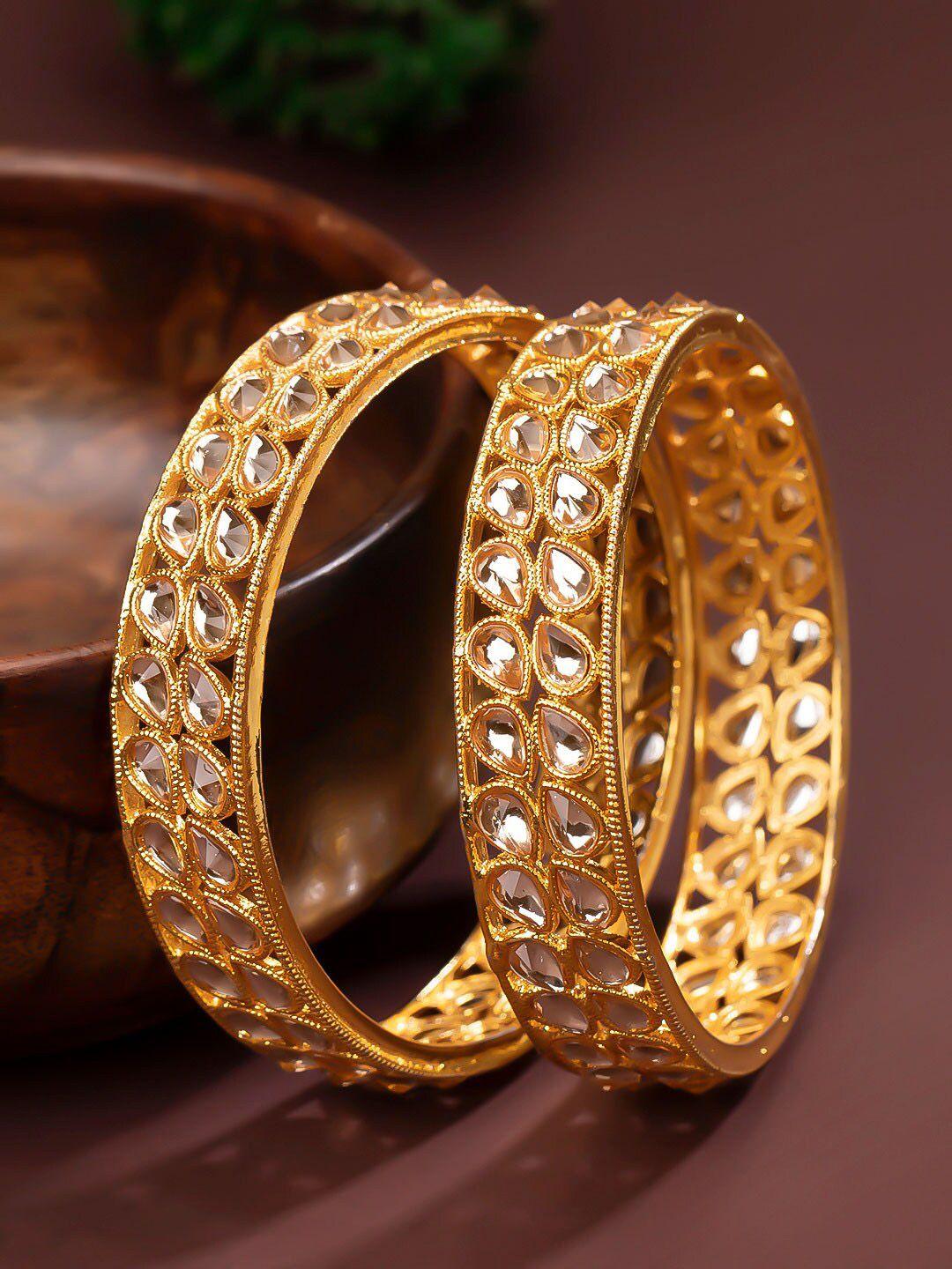 sukkhi set of 2 gold-plated white kundan-studded bangles