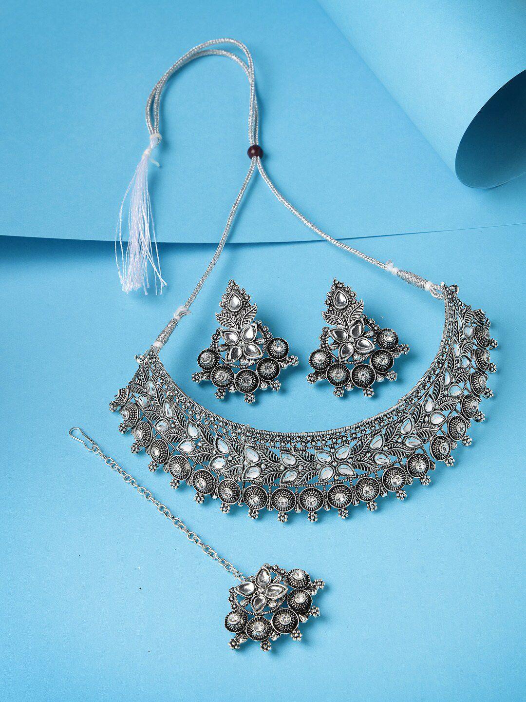 sukkhi silver-plated oxidised kundan-studded jewellery set