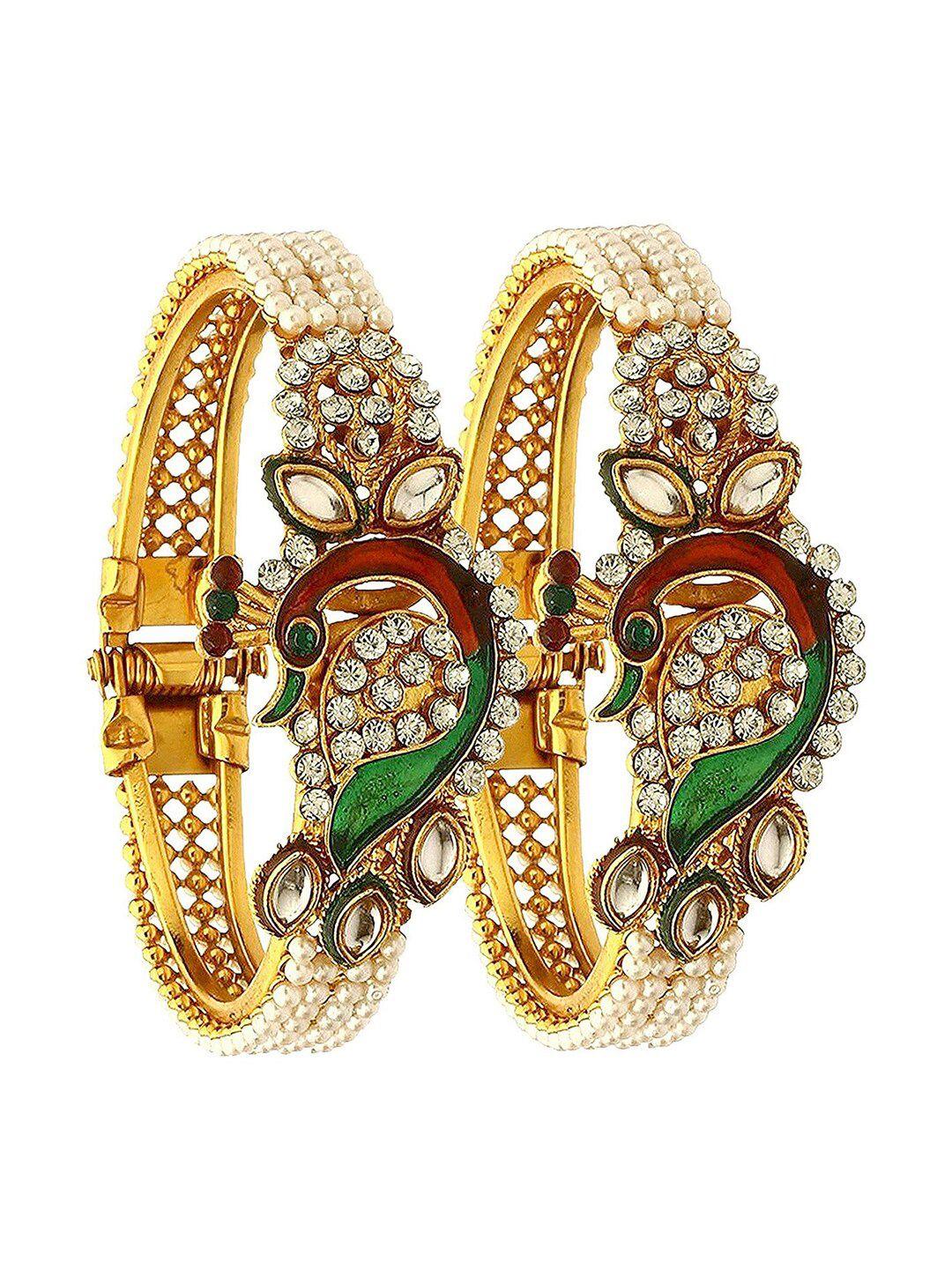 sukkhi women set of 2 gold-plated kada bracelet