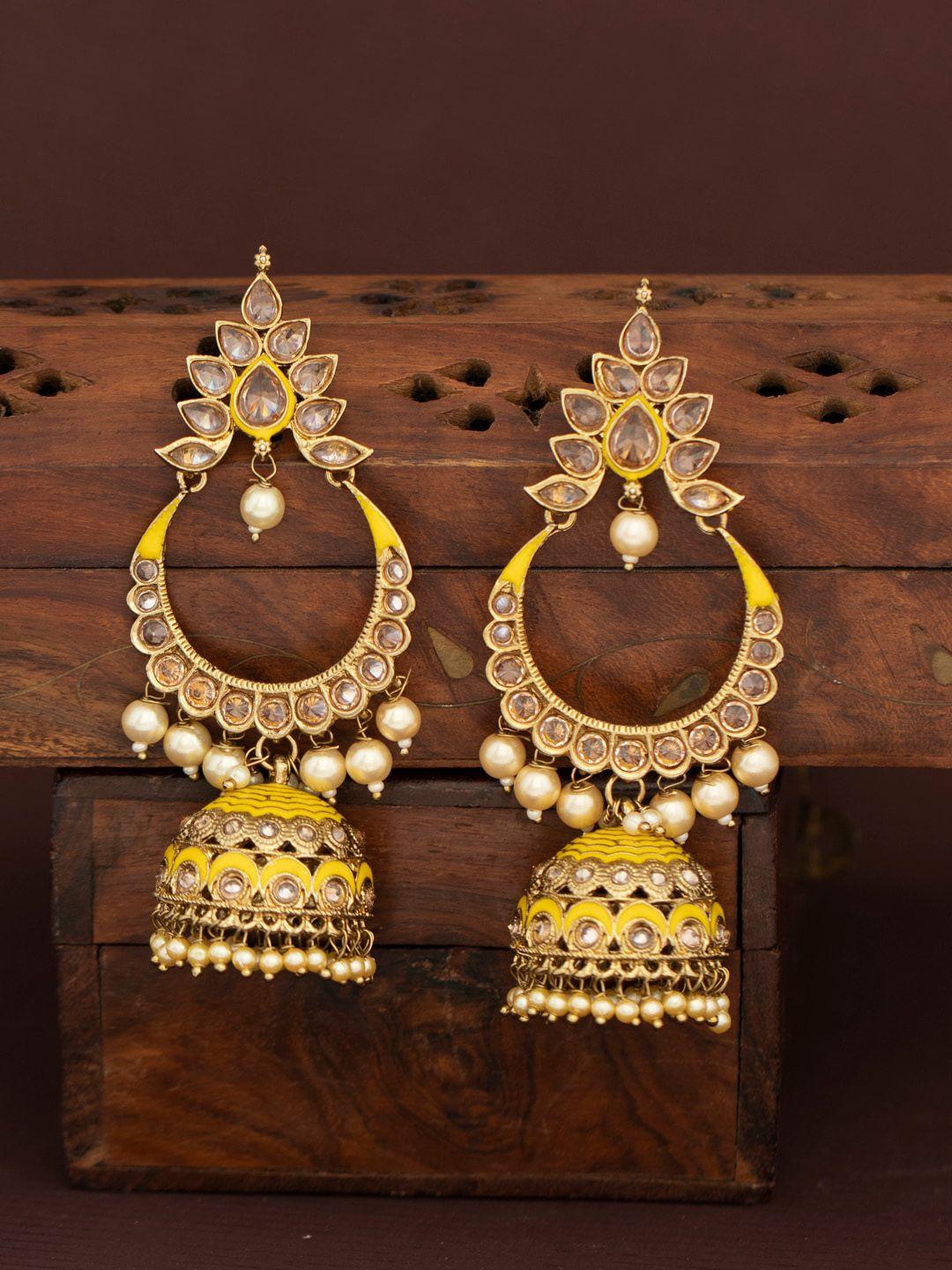 sukkhi yellow contemporary jhumkas earrings