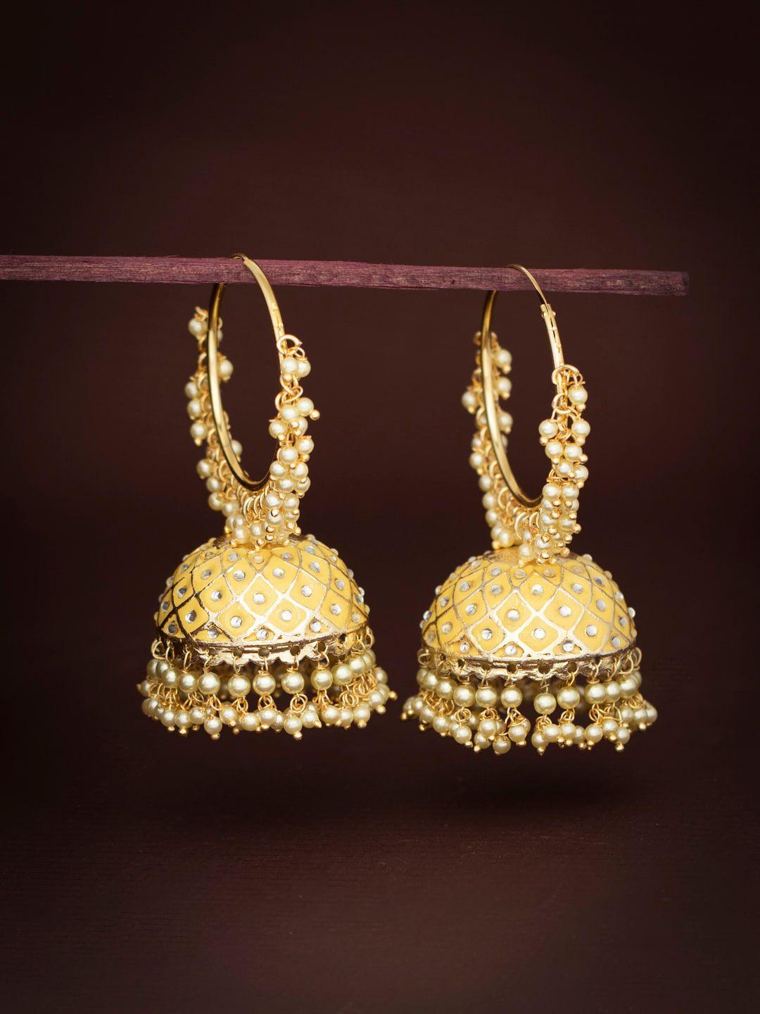 sukkhi yellow contemporary jhumkas